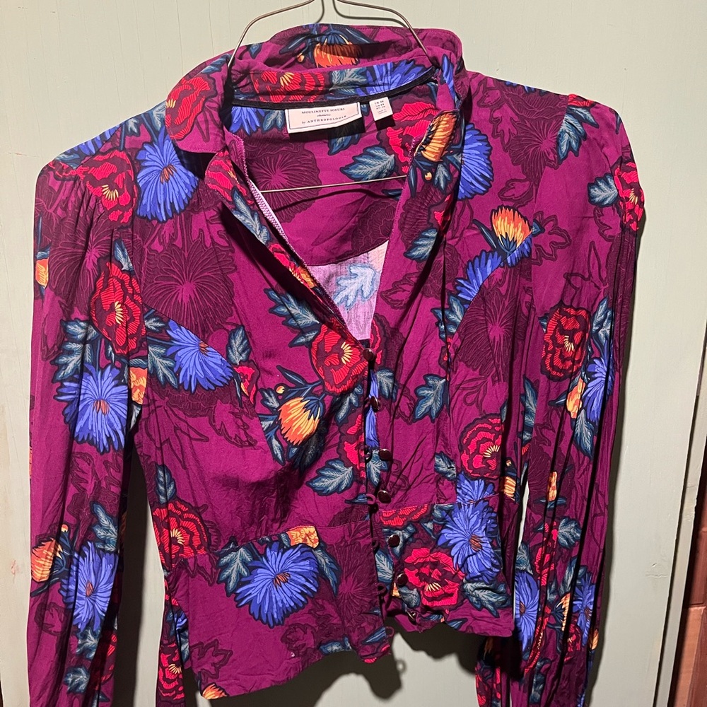 Anthropologie Pink Fitted Notched Collar Blouse